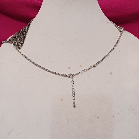 Hand Crafted Two Tone Multi Layer Chain Waterfall Cascade Bib Drape Necklace - Picture 5 of 7